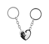 Shilipu Cat Puzzle Key Ring - Black & White Cat Couple Key Chain with Heart Pendant