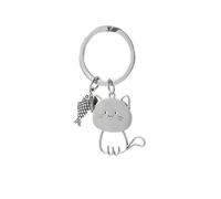 shilipu Funny Cartoon Cat Fish Keychain Lovers Stainless Steel Keyring Lovely Pendant Key Chain Cat Key Holder Enamel Metal Keychain Car Key Handbags Purses Bags Penadnt Gift Jewelry