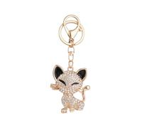 Shilipu Rhinestone Cat Keychain - Cute Animal Pendant Kitten Charm - Alloy Gold Rhinestone Car Accessory for Bag Purse