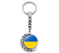 shilipu Ukraine Flag Key Chain Ukraine Crystal Keychains Keyrings Patriot Souvenir Gift Double-Sided Rotating Moon Pendant Purse Car Key Ring