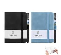 SHILIUZHI 2 Pcs Pocket Notebook, 100 Sheets A7 Notebook, Small Notepad, Small Notebooks with Elastic Closure, with Black Pens, for Writing Note Taking, Black, Blue