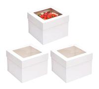 SHILIUZHI 3 Pcs White Cake Boxes with Window, 8 Inch Cake Box, Cakes Containers with Removable Lids, Cardboard Square Baking Boxes, for Bakery, Cookies, Dessert, Wedding, Birthday Party