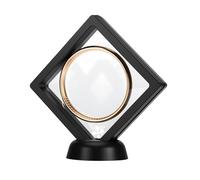 SHILIUZHI 4 Pcs 3D Floating Display Frames, with Round Base, Coin Floating Stand, Jewelry Storage Box, for Earrings, Rings, Brooch, Medal, Coins (Black, 9×9cm)