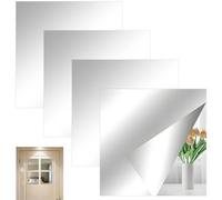 SHILIUZHI 4 Pcs Self-Adhesive Mirrors, 1mm Thick Square Mirror Tiles, Mirror Stickers, Tile Stickers Acrylic, for Bathroom, Bedroom, Door, Etc, Silver