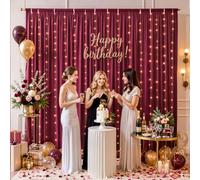 Shillance 10x10ft Burgundy Backdrop Curtains with Lights Photo Drapes Wrinkle Free Fabric Backdrop Curtain for Wedding Birthday Party Baby Shower Bridal Shower Home Party Background Decorations