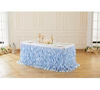 Shillance 9Ft Light Blue Sequin Table Skirt for Rectangle or Round Tables,Curly Willow Tutu Ruffle Table Cloth,Sequin Desk Skirt for Under The Sea Baby Shark Themed,Part,Banquet,Wedding,Baby Shower