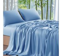 Shilucheng 100% Cooling Bamboo Bedding Sheets Set- Queen Size 1800 Thread Count Soft Bed Sheets,16 Inch Deep Pocket,Breathable,Comfortable and Pilling Resistant -4PC(Queen,Lake Blue)