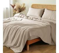Shilucheng 100% French Linen Sheets - California King Size Bed Sheets, Breathable & Cooling Pure Linen Sheets,Soft Durable and Tear Resistant -16 Inch Deep Pocket - 4Pcs (Linen, California King)