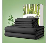 Shilucheng 100% Viscose Derived from Bamboo_ Sheets Queen Size 6pcs, Ultra Soft & Luxuriously Cooling Bed Sheets, Deep Pocket Up to 16", Hotel Silky Bedding Set (Black)