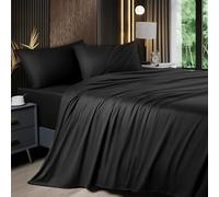 Shilucheng 4 Piece King Sheet Sets, Cooling Sheets, Blend Rayon Derived from Bamboo, Deep Pocket Up to 16", Breathable & Soft Bed Sheets, Hotel Silky Bedding Set, Black
