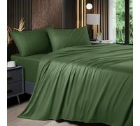 Shilucheng 4 Piece King Sheet Sets, Cooling Sheets, Blend Rayon Derived from Bamboo, Deep Pocket Up to 16", Breathable & Soft Bed Sheets, Hotel Silky Bedding Set, Olive Green