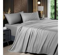 Shilucheng 4 Piece King Sheet Sets, Cooling Sheets, Blend Rayon Derived from Bamboo, Deep Pocket Up to 16", Breathable & Soft Bed Sheets, Hotel Silky Bedding Set, Grey