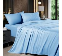 Shilucheng 4 Piece Queen Sheet Sets, Cooling Sheets, Blend Rayon Derived from Bamboo, Deep Pocket Up to 16", Breathable & Soft Bed Sheets, Hotel Silky Bedding Set, Lake Blue