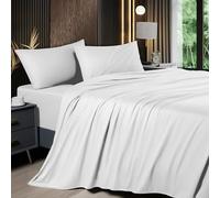 Shilucheng 4 Piece Queen Sheet Sets, Cooling Sheets, Blend Rayon Derived from Bamboo, Deep Pocket Up to 16", Breathable & Soft Bed Sheets, Hotel Silky Bedding Set, White