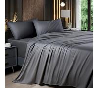 Shilucheng 4-Piece Queen Size Sheets Set，Rayon Derived from Bamboo_，Cooling & Breathable Bed Sheets, Silky Bedding Sheets & Pillowcases, 16 Inch Deep Pockets (Queen,Dark Grey)