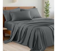 Shilucheng 6-Piece Sheets Set,Rayon Derived from Bamboo_ Sheets, Cooling & Breathable Bed Sheets, Silky Bedding Sheets & Pillowcases, 16 Inch Deep Pockets(Queen,Dark Grey)