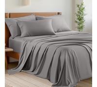 Shilucheng Bamboo 6-Piece California King Size Bed Sheets Set 1800 Thread Count 16 Inch Deep Pockets Cool Eco Friendly Soft and Comforterble (Cal King,Grey)