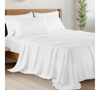 Shilucheng Bamboo 6-Piece California King Size Bed Sheets Set 1800 Thread Count 16 Inch Deep Pockets Cool Eco Friendly Soft and Comforterble (Cal King,White)