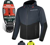 SHIMA DAYBREAKER MEN - Motorcycle Hoodie for Men FiberQL Aramid and Cooling layer, CE Back, Shoulder, Elbow Protectors, Zipper and Snap Closure (Grey, 3XL)