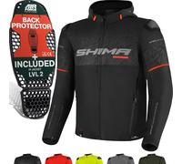 SHIMA DRIFT+ Waterproof Motorbike Jacket with Hood for Men - Lightweight Breathable Summer Mesh Mens City Biker Jacket with CE Back Shoulder Elbow Armor Pads Width Adjustment (Black, S)