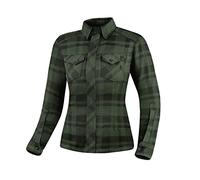 SHIMA RENEGADE LADY 2 Motorcycle Shirt for Women Armored Plaid Biker Flannel Jacket with Kevlar by DuPont layer, CE Back, Shoulder, Elbow Protectors, Zipper Closure (Green, L)