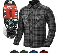 SHIMA RENEGADE MEN 2 Motorcycle Shirt for Men Armored Plaid Biker Flannel Jacket with Kevlar by DuPont layer, Back, Shoulder, Elbow Protectors, Zipper and Snap Closure (Black, XXL)