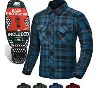 SHIMA RENEGADE MEN 2 Motorcycle Shirt for Men Armored Plaid Biker Flannel Jacket with Kevlar by DuPont layer, Back, Shoulder, Elbow Protectors, Zipper and Snap Closure (Blue, 3XL)