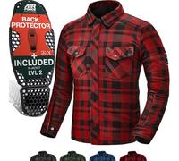 SHIMA RENEGADE MEN 2 Motorcycle Shirt for Men - Armored Plaid Biker Flannel Jacket with Kevlar by DuPont layer, CE Back, Shoulder, Elbow Protectors, Zipper and Snap Closure (Red, XXL)