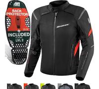 SHIMA RUSH Motorbike Jackets for Men AIRFORCE Back Protector Armour Riding Motorcycle Jacket Summer Winter Bikers Waterproof Lightweight Armoured Motorcycles (Mens, Jacket Regular, Red, L)