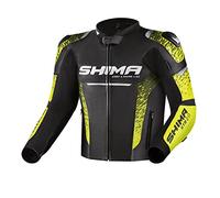 SHIMA STR 2.0 Motorbike Jacket Leather, sport jacket with back, elbows, shoulders protectors, perforated leather, for 2-piece suit (Black/Fluo, 58)