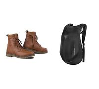 SHIMA THOMSON, Motorbike Boots for Men | Reinforced Leather Mens Biker Boots with Side Zipper, Ankle Support, Anti-Slip Sole, Gear Shift Handle (Brown, 9,5)