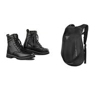 SHIMA THOMSON, Motorbike Boots for Men | Reinforced Leather Mens Biker Boots with Side Zipper, Ankle Support, Anti-Slip Sole, Gear Shift Handle (Black, 9,5)
