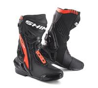 SHIMA VRX-3 Men, Motorbike Boots for Men - Reinforced Leather Mens Biker Boots with ATOP closure, Side Zipper, Ankle Support, Anti-Slip Sole, Gear Shift Handle (Red Fluo, 8)