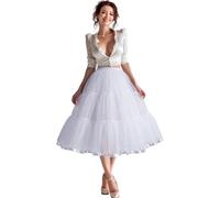 Shimaly Women's 31.5 inch Below Knee Petticoat Midi Underskirt Crinoline Tulle Petticoat Half Slip, White, XL/3XL