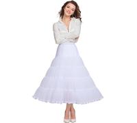 Shimaly Women's 4 Tiers Plus Puffy Petticoat 32" tea length Underskirt Midi Crinoline Tulle Petticoat Half Slip, White, XL/3XL