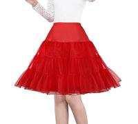 SHIMALY Women's 50s Vintage Petticoat 26" Crinoline Rockabilly Tutu Skirt (M-L,Red)