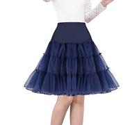SHIMALY Women's 50s Vintage Petticoat 26" Underskirt Rockabilly Tutu Skirt (L-XL,Navy Blue)