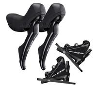 Shimano 105 R7020 Hydraulic Disc STI Levers & R7070 Flat Mount Disc Calipers - 11 Speed - Black / Pair / 11 Speed / 900mm Front/1700mm Rear Hose