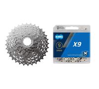 Shimano CASSETTE HG400 9 speed 11-32 & KMC Unisex's X9 Chain, Silver/Grey, 114 Link
