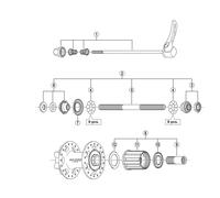 Shimano Spares FH-M756-A complete hub axle, 146 mm