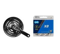 SHIMANO SHIMANOSHIMANO Unisex Adults Kurbelgarnitur-2092832620 Crankset, Black, 175mm UK & KMC X8-93 - 8 Speed Silver/Grey Chain,114LKMC