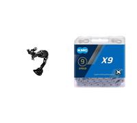 SHIMANOSHIMANO,Black,ERDM3100SGS Alivio Alivio M3100 rear derailleur, 9-speed, Shadow design, SGS long cage & KMC Unisex's X9 Chain, Grey, 114 LinkKMC