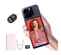 Shimbol Snambol CP5 5" Touch Screen Rear Camera Selfie Monitor Alloy shell iPhone Mini Monitors for iPhone Android Phone Vlogging with Magnetic Silicone Pink Case, Bluetooth Remote