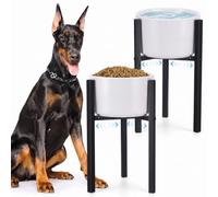 Shimeyao 2 Pack Elevated Dog Bowl Stand for Large Dogs, Adjustable Width 7-10.2", 15.7" Tall Single Raised Dog Food Water Stand, Metal Pets Dish Holder Only, Black, Bowl Not Included
