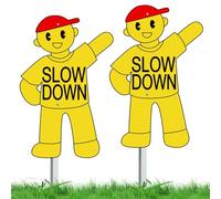 Shimeyao 2 Pcs Kids at Playing Slow Down Sign with Aluminum Stake Reflective Metal 16 x 12" Street Safety Caution Warning Sign 36" Tall for Outdoor Yard Lawn Rust & Fade Resistance(Yellow)