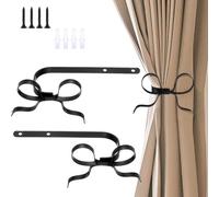 Shimeyao 2 Pcs Metal Ribbon Bow Curtain Holdbacks Wall Mounted Bow Curtain Hold Backs for Curtains Elegant Black Holders for Living Room Bedroom Office Home