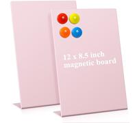 Shimeyao 2 Pcs Pink Magnetic Bulletin Board for Tabletops with 8 Magnets 12 x 8.5 Inch Memo Display Easel Stand for Home Office School Kitchen Table Supplies (Square)
