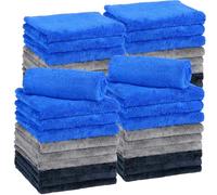 Shimeyao 30 Pcs Edgeless Microfiber Plush Towels for Cars Detailing Drying Wash Polishing Absorbent Cleaning Cloths, 500 GSM, 16 x 16 Inch (Navy Blue, Gray, Black)