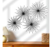 Shimeyao 4 Pcs Metal Starburst Wall Decor Black Metal Wall Art 3D Spike Bling Finish Star Burst Hangings Accents Sculptures Set Modern Mid Century Decorations for Living Room Bedroom Entryway