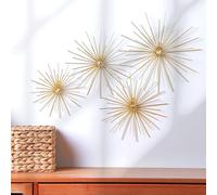 Shimeyao 4 Pcs Metal Starburst Wall Decor Gold Metal Wall Art 3D Spike Bling Finish Star Burst Hangings Accents Sculptures Set Modern Mid Century Decorations for Living Room Bedroom Entryway